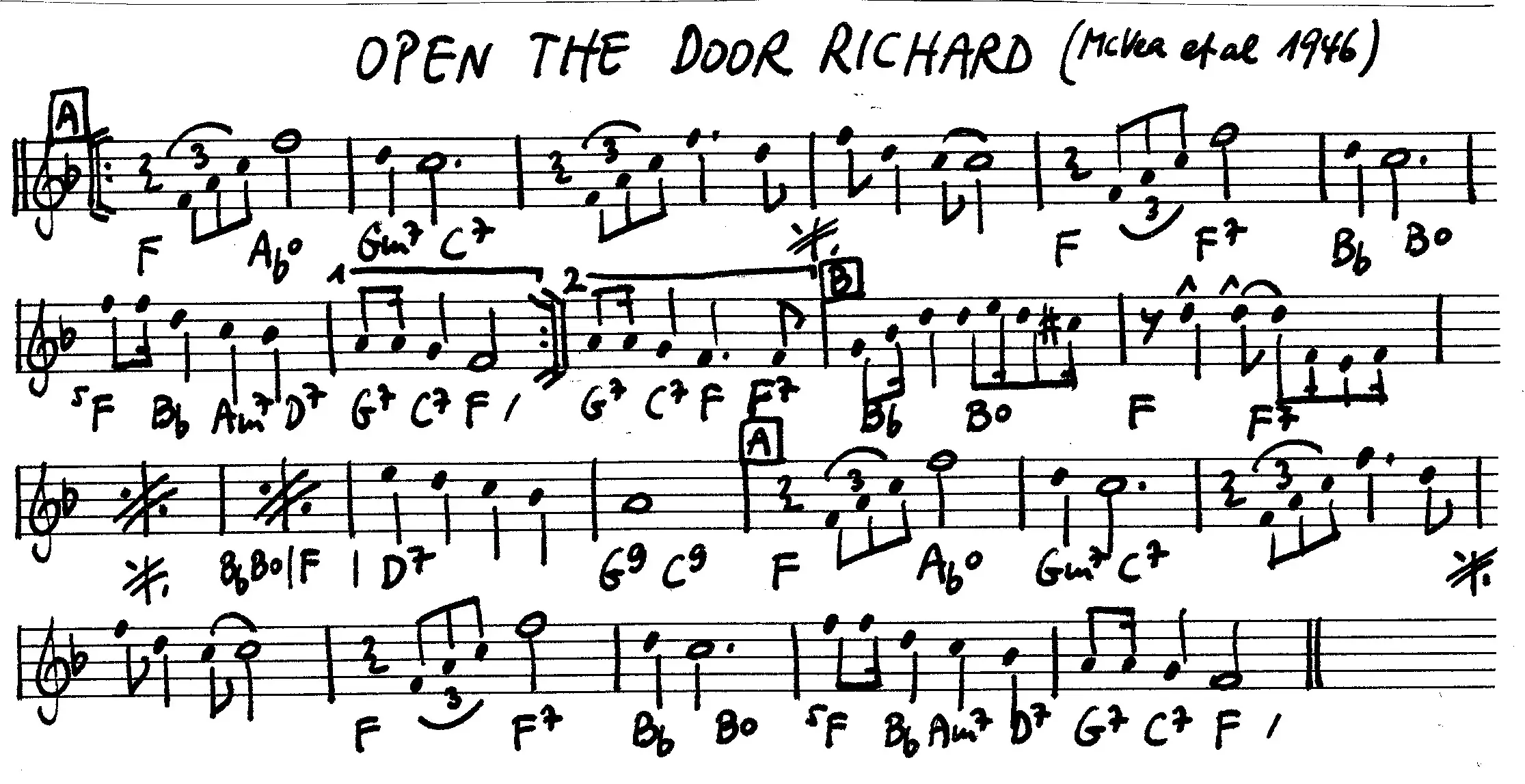 open the door richard free jazz leadsheet - Courtesy of the Jungle Jazz Band